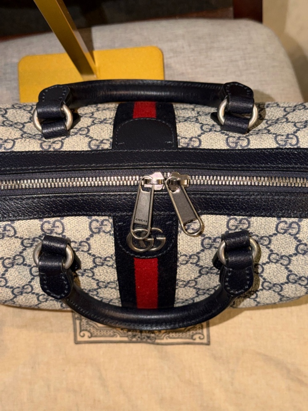 Gucci Ophidia Navy and Red GG Supreme Boston bag NEW - Picture 12 of 15
